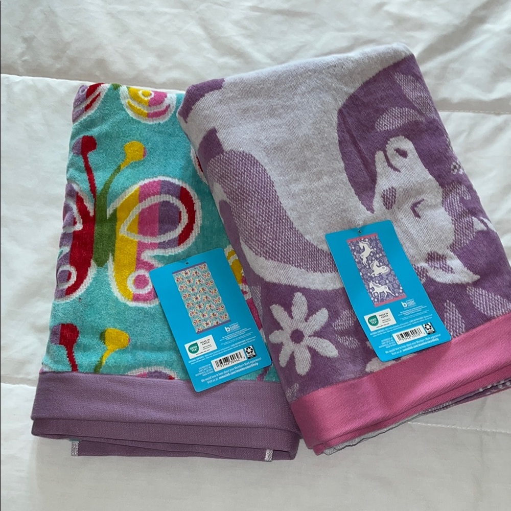 Colorful Butterfly and Purple Animal Print Towels